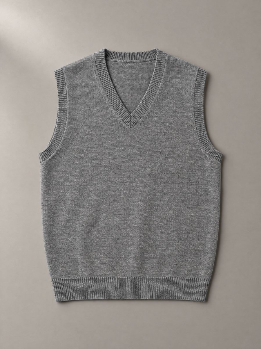 Heather-grey V-neck sweater vest, 12 GG, Rose Sweaters Ltd.