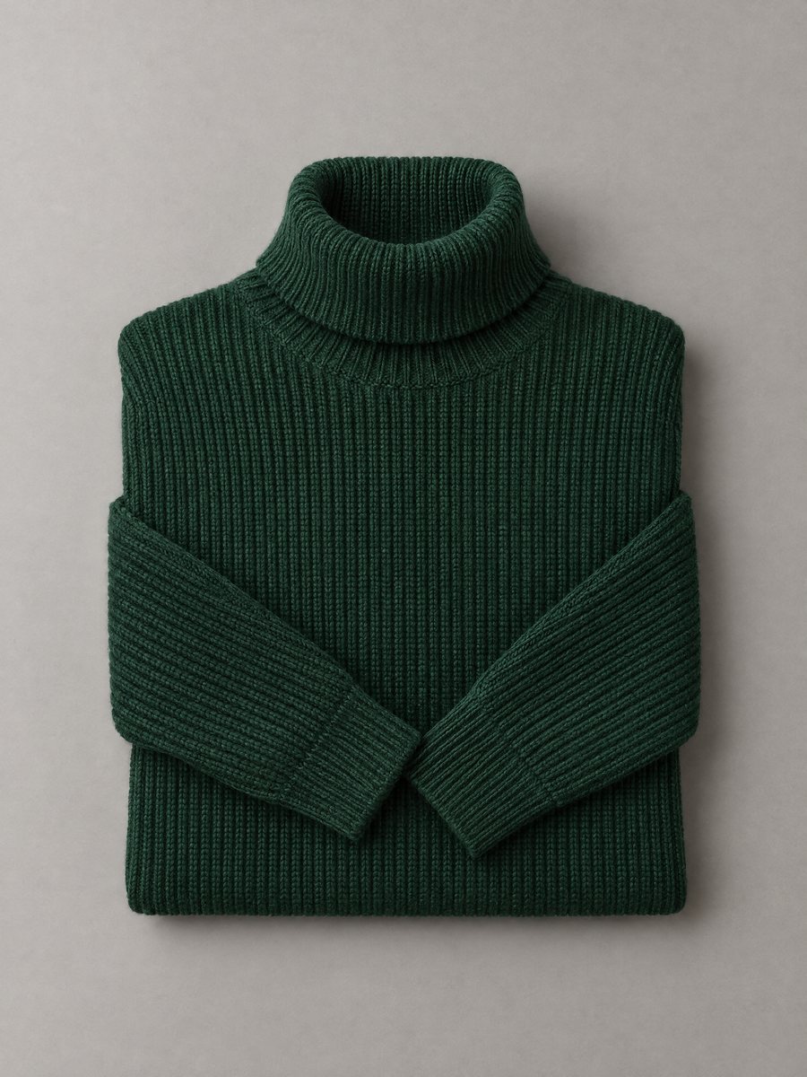 Ribbed roll-neck sweater in bottle green, 7 GG, Rose Sweaters Ltd.