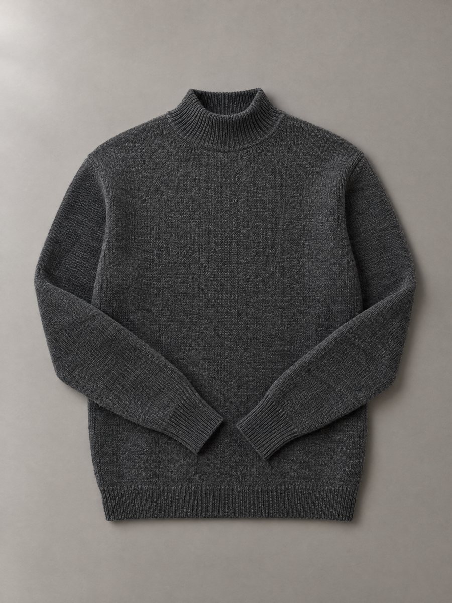 Charcoal mock-neck pullover with ribbed trims, 7 GG, Rose Sweaters Ltd.